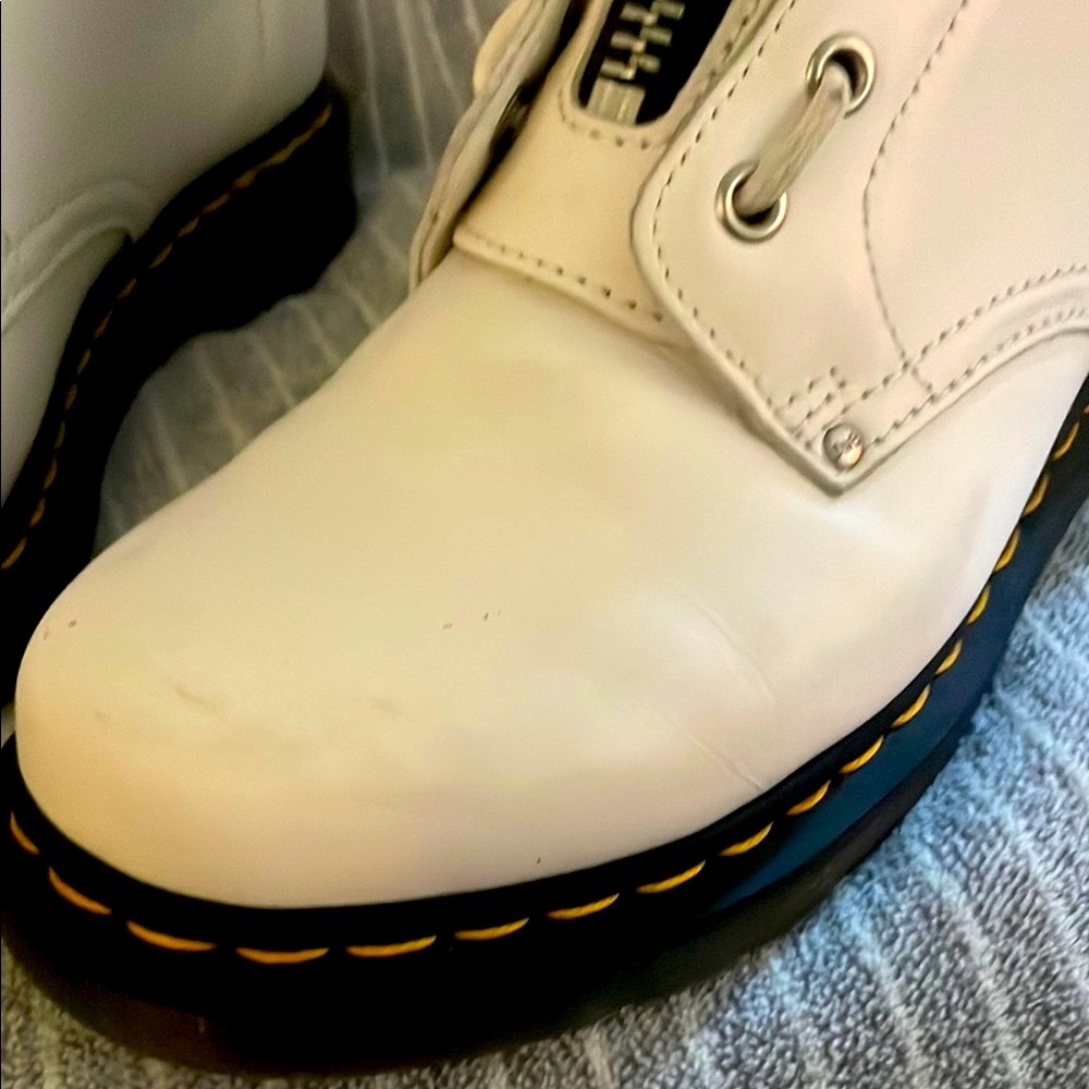 Dr. Martens White Leather Moto Boots - Picture 4 of 9